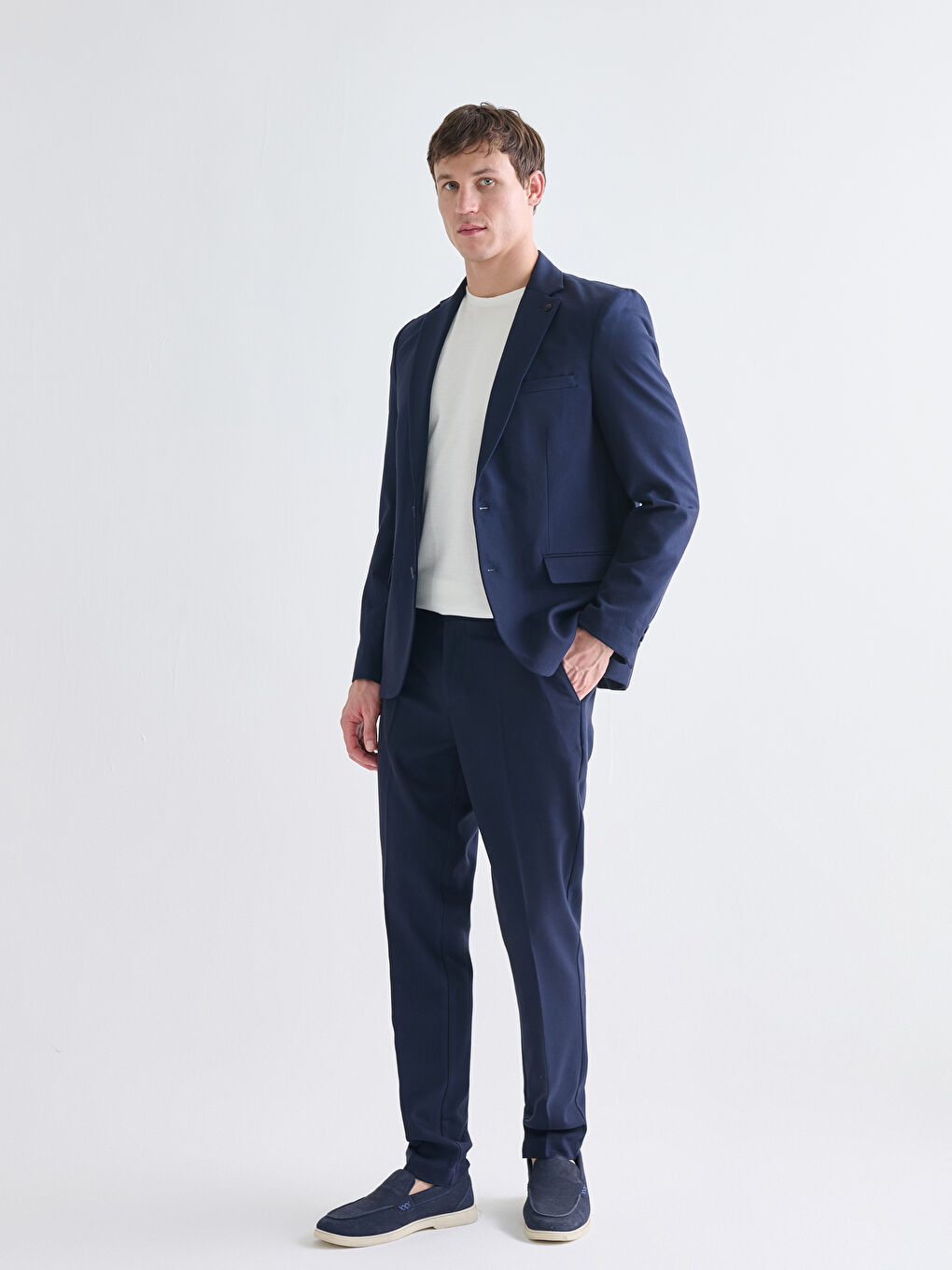 Lacivert Standart Kalıp Erkek Blazer Ceket-1