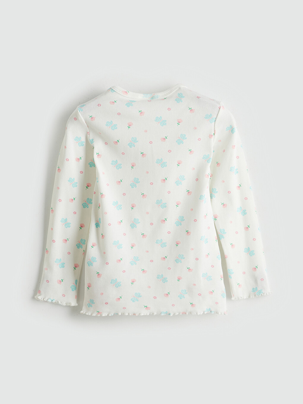 Ekru Bisiklet Yaka Çiçekli Kız Çocuk Pijama Üst-1