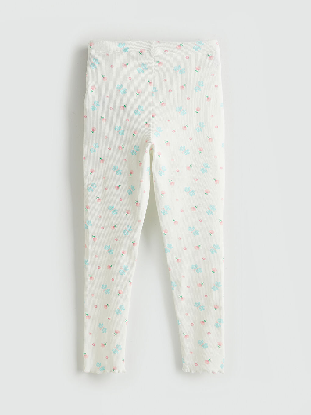 Ekru Beli Lastikli Çiçek Desenli Kız Çocuk Tayt-1