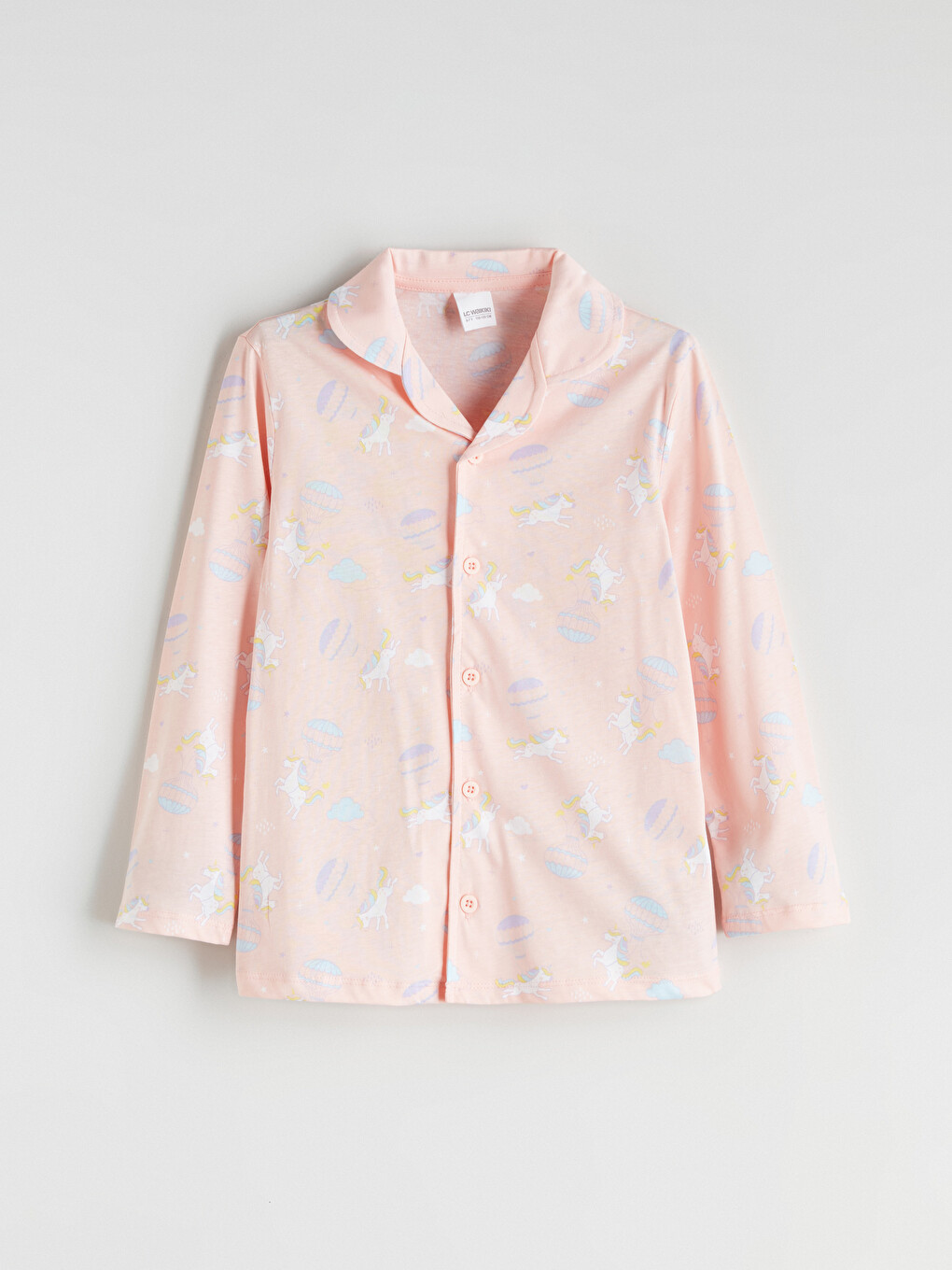 Pembe Gömlek Yaka Desenli Pijama Üst