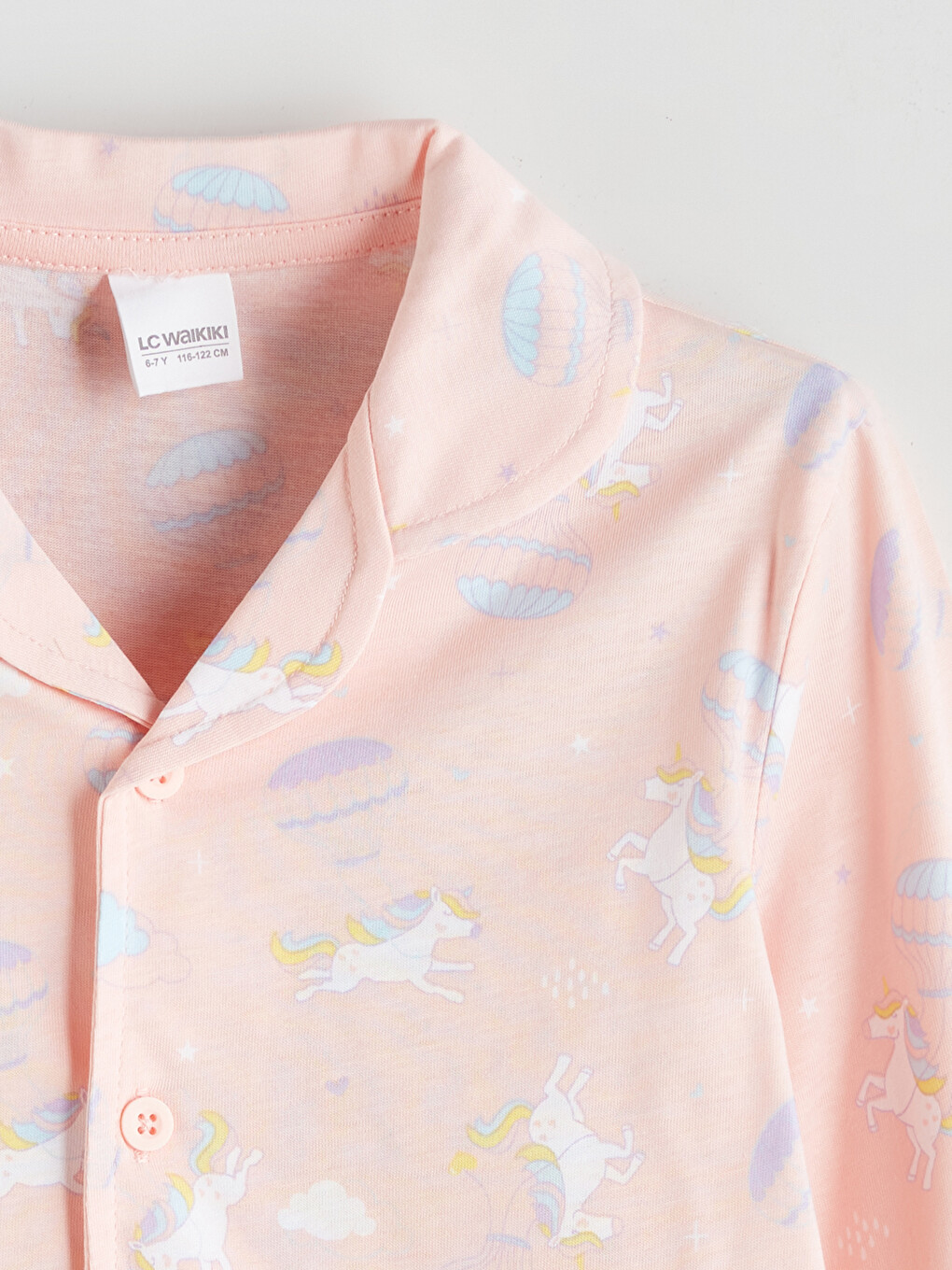 Pembe Gömlek Yaka Desenli Pijama Üst-2