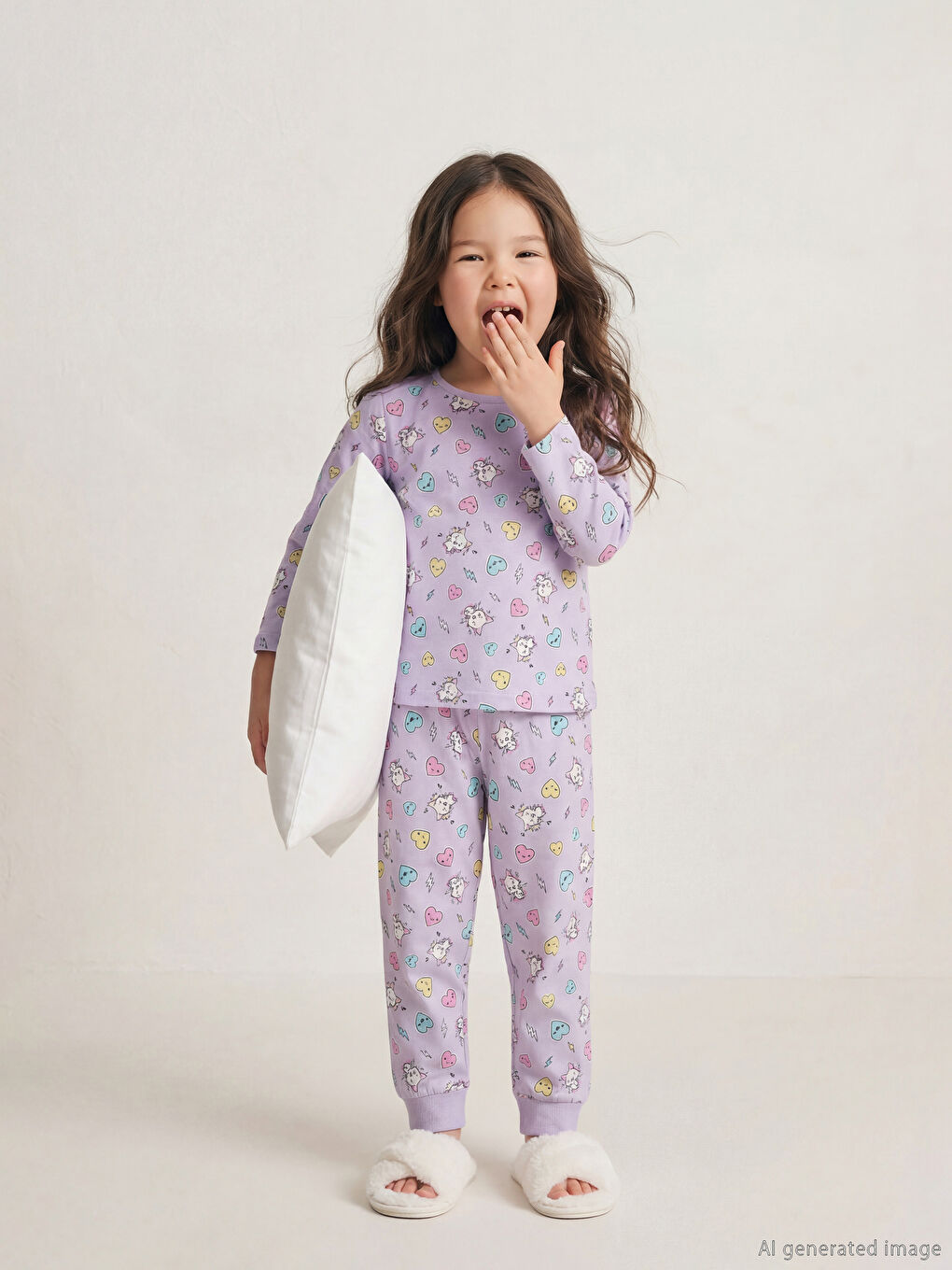 Lila Bisiklet Yaka Kız Çocuk Pijama Takımı