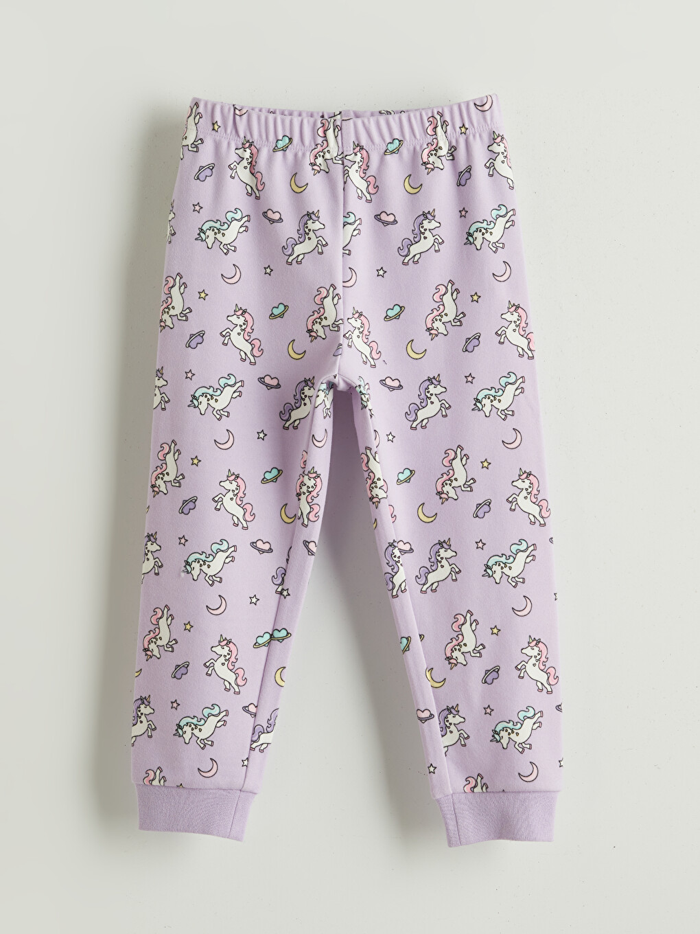 Lila Beli Lastikli Baskılı Kız Çocuk Pijama Alt