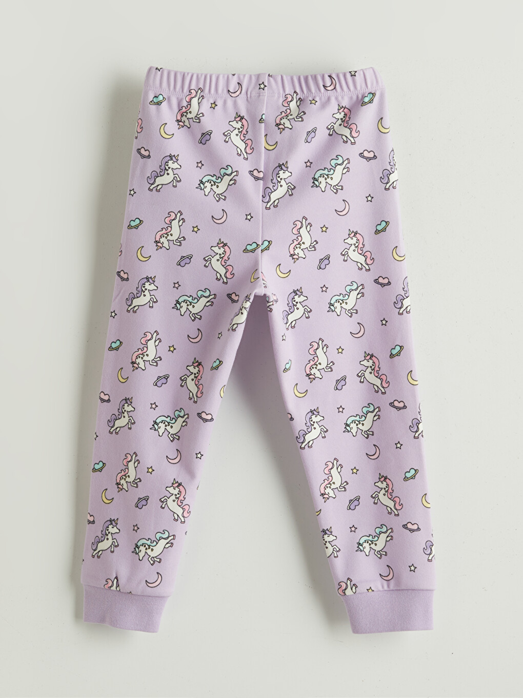 Lila Beli Lastikli Baskılı Kız Çocuk Pijama Alt-1