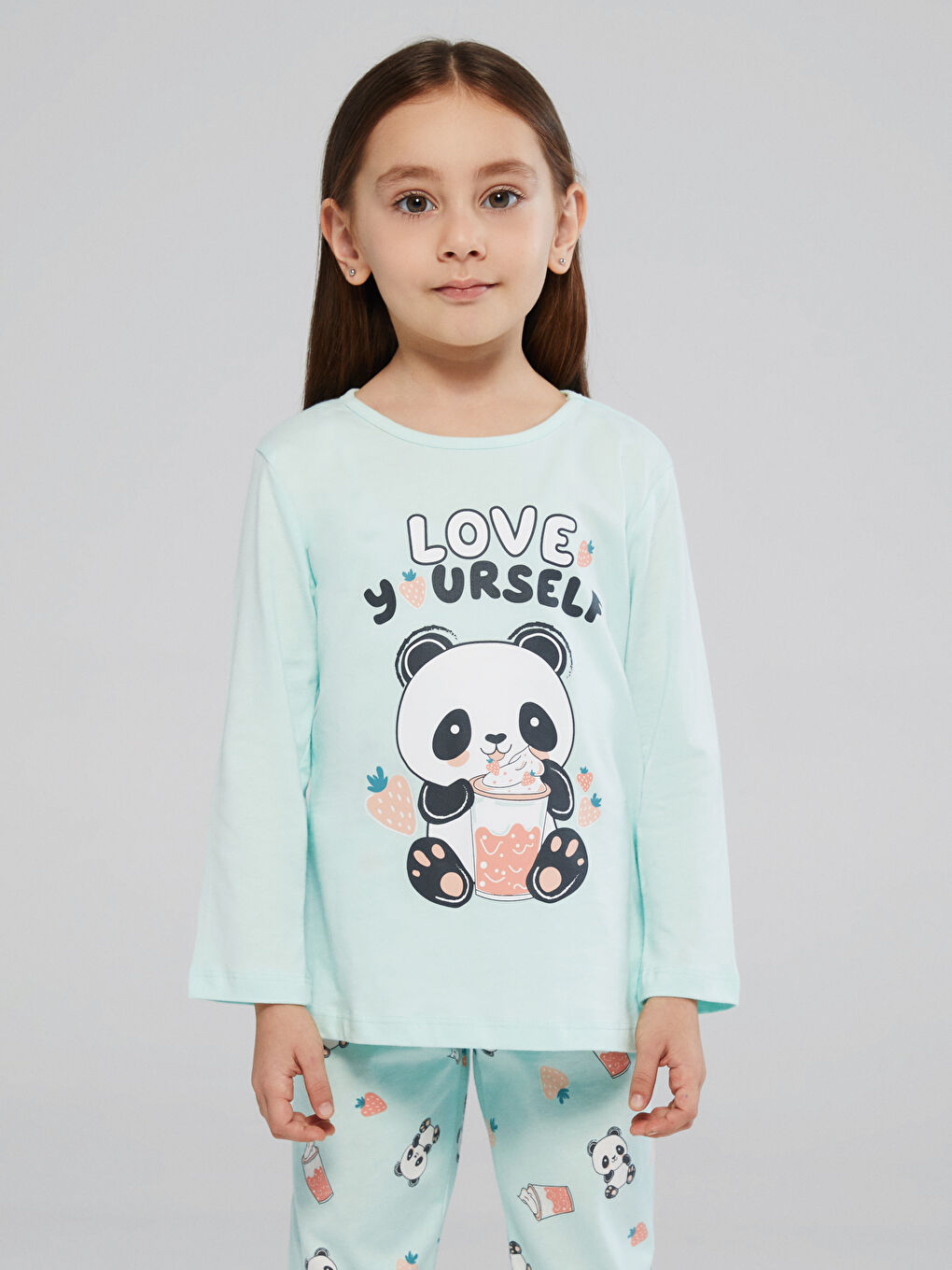 Піжамний комплект для дівчаток з круглим вирізом горловини, з принтом, довгий рукав-1