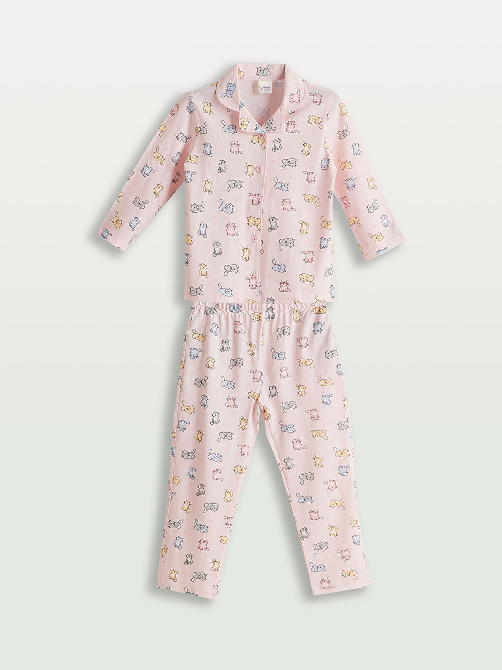 LCW Kids سێتی بیجامەی چاپکراوی یه‌خه‌ی كراسی بۆ کچان -W50879Z1-LT4