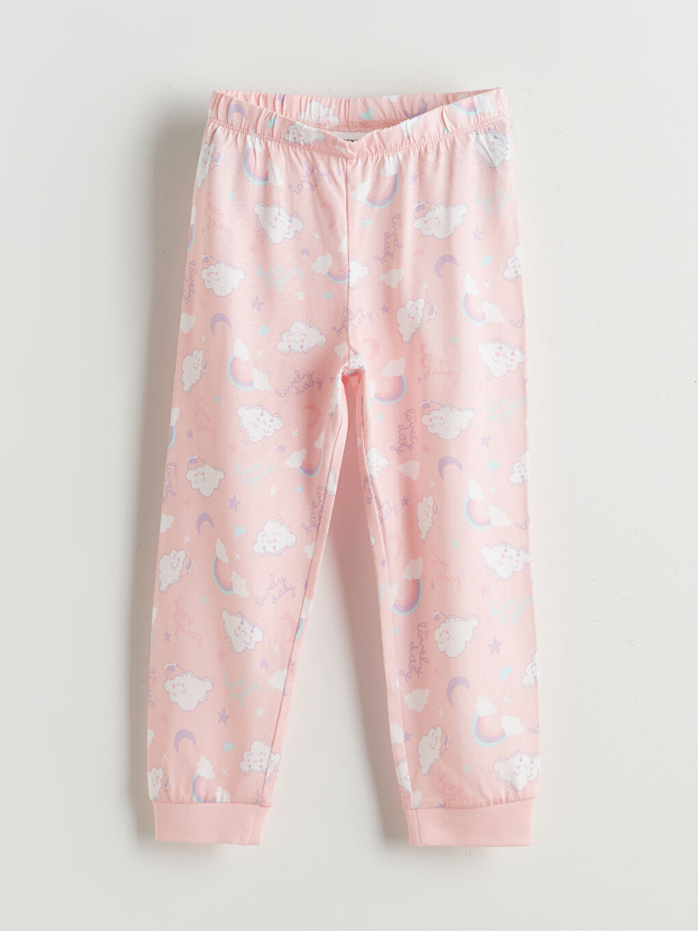 Pembe Beli Lastikli Baskılı Kız Çocuk Pijama Alt