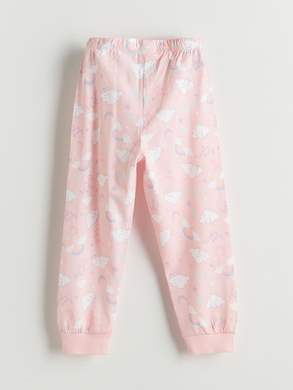 Pembe Beli Lastikli Baskılı Kız Çocuk Pijama Alt-1