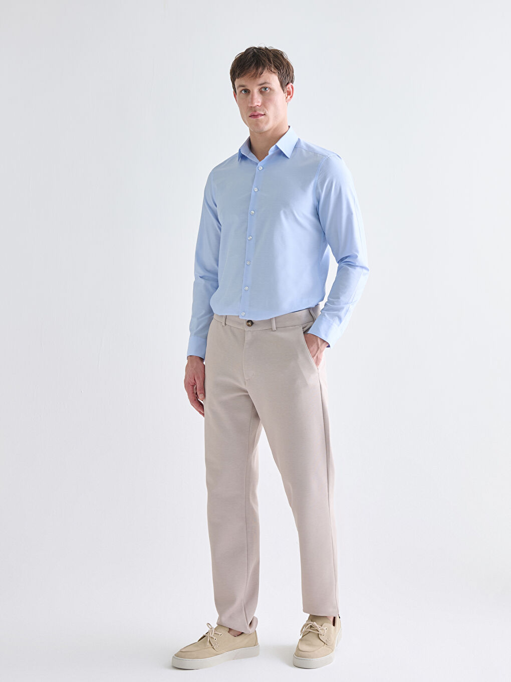 Slim Fit Long Sleeve Striped Poplin Men's Shirt-2