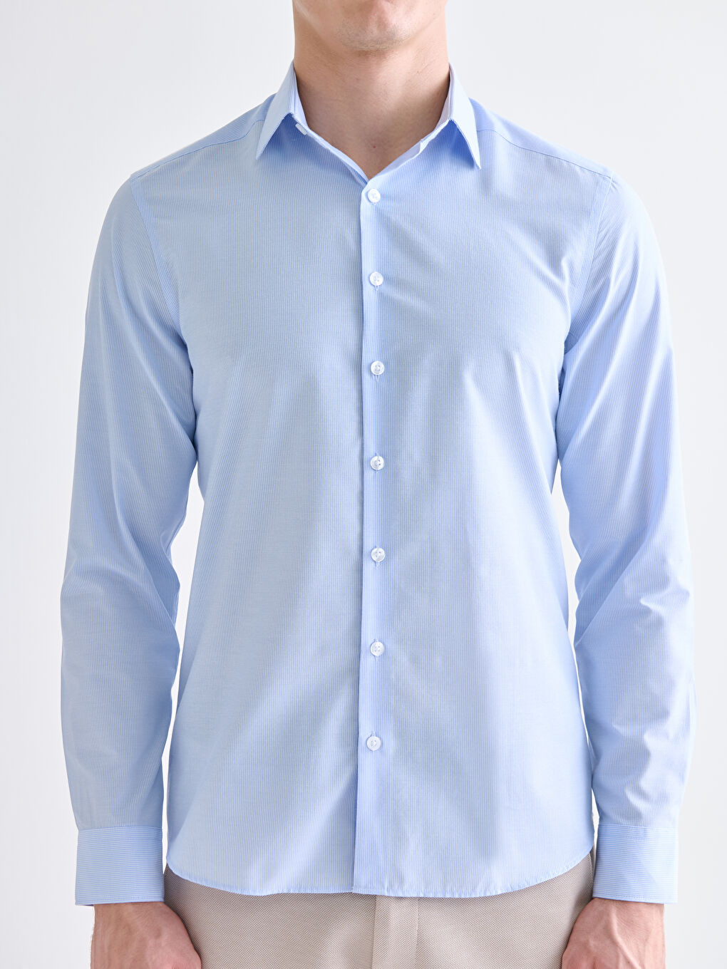 Slim Fit Long Sleeve Striped Poplin Men's Shirt-4