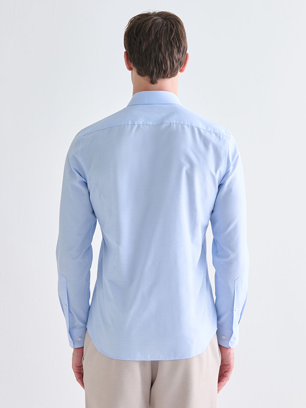Slim Fit Long Sleeve Striped Poplin Men's Shirt-6