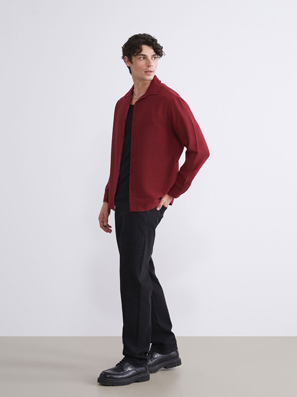 قميص رجالي كم طويل بقصة عادية-1