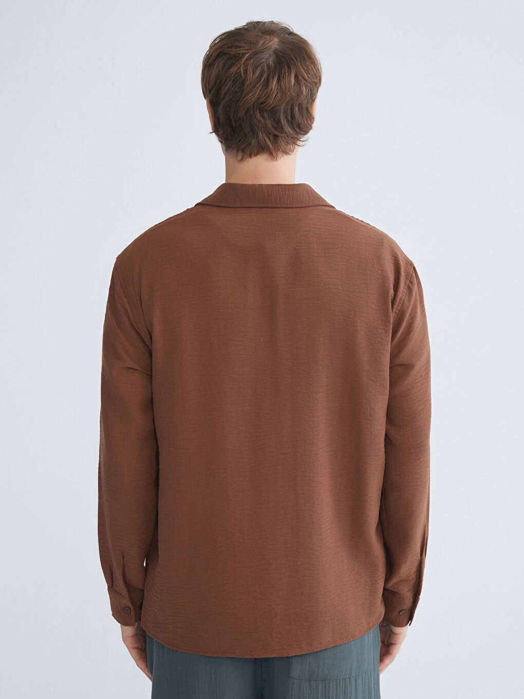 Kahverengi Regular Fit Uzun Kollu Erkek Gömlek-3