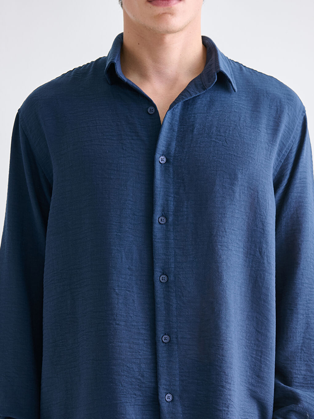 Lacivert Regular Fit Uzun Kollu Erkek Gömlek-2