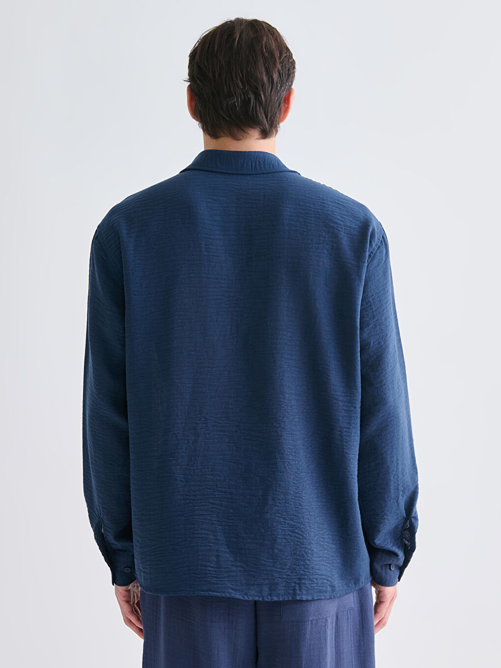 Lacivert Regular Fit Uzun Kollu Erkek Gömlek-3