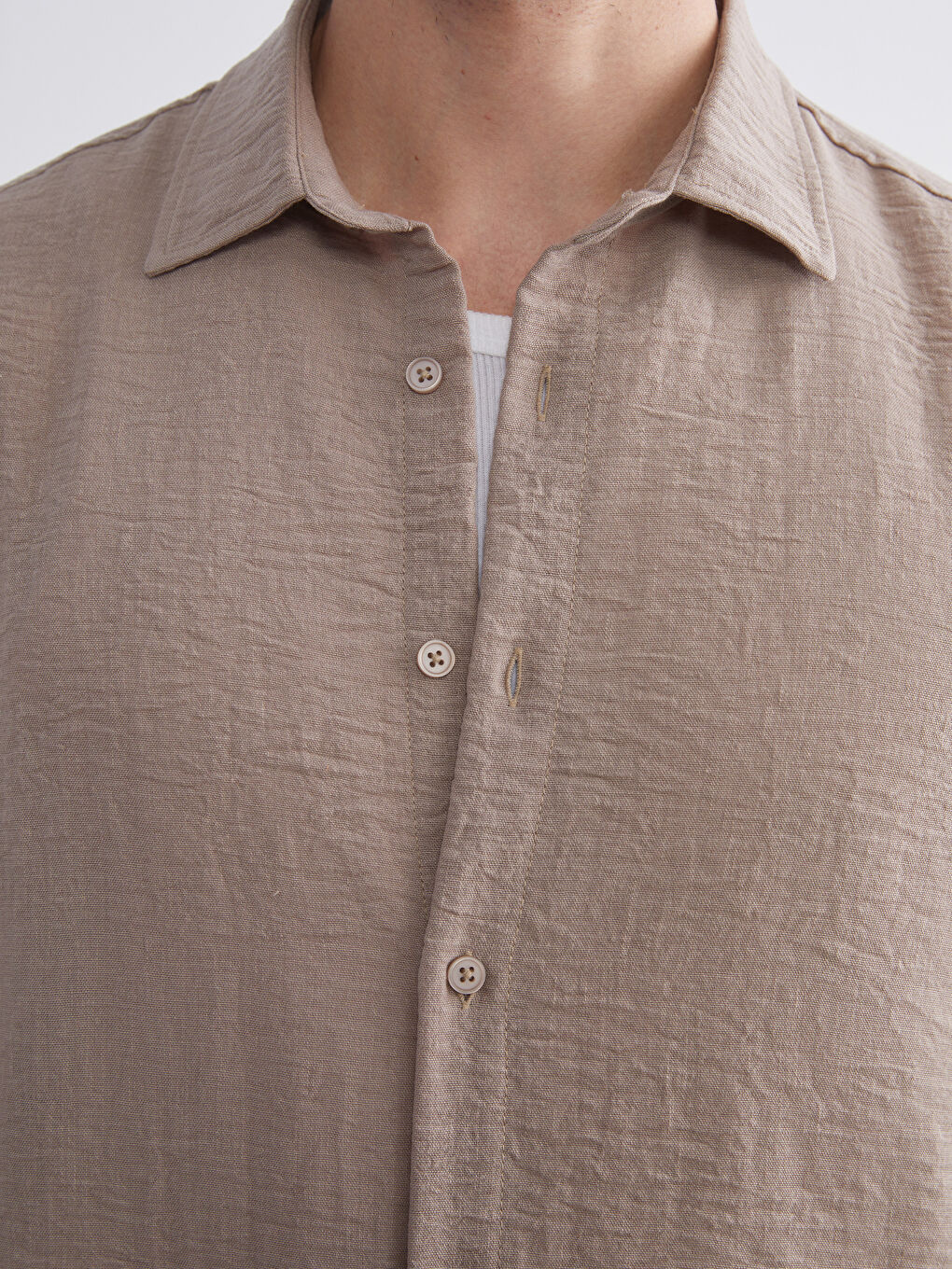 Bej Regular Fit Uzun Kollu Erkek Gömlek-2
