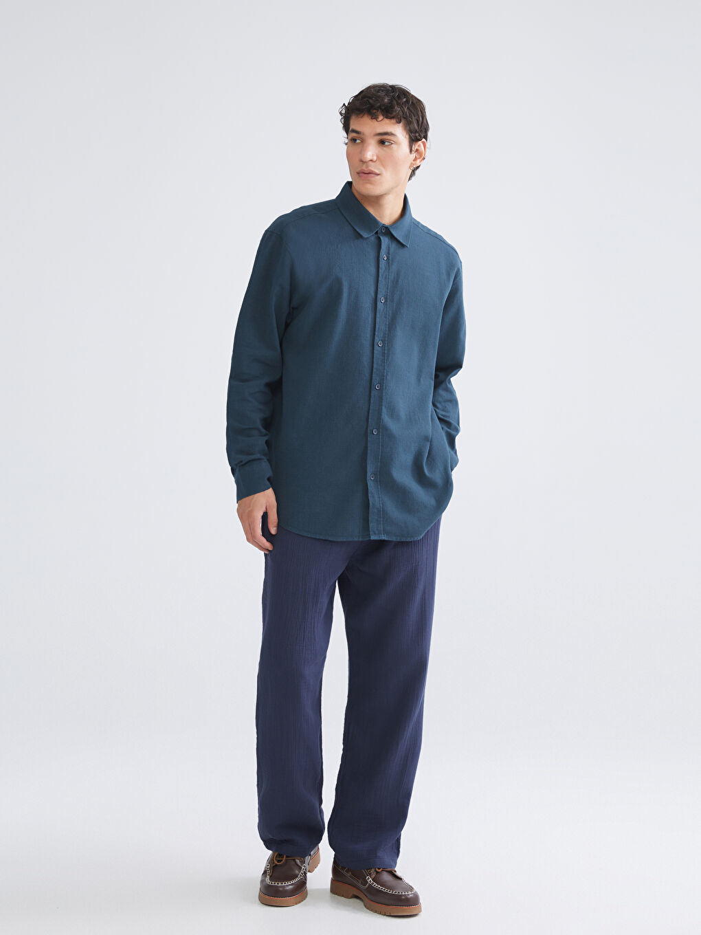 Regular Fit Long Sleeve Linen-Look Men's Shirt-1