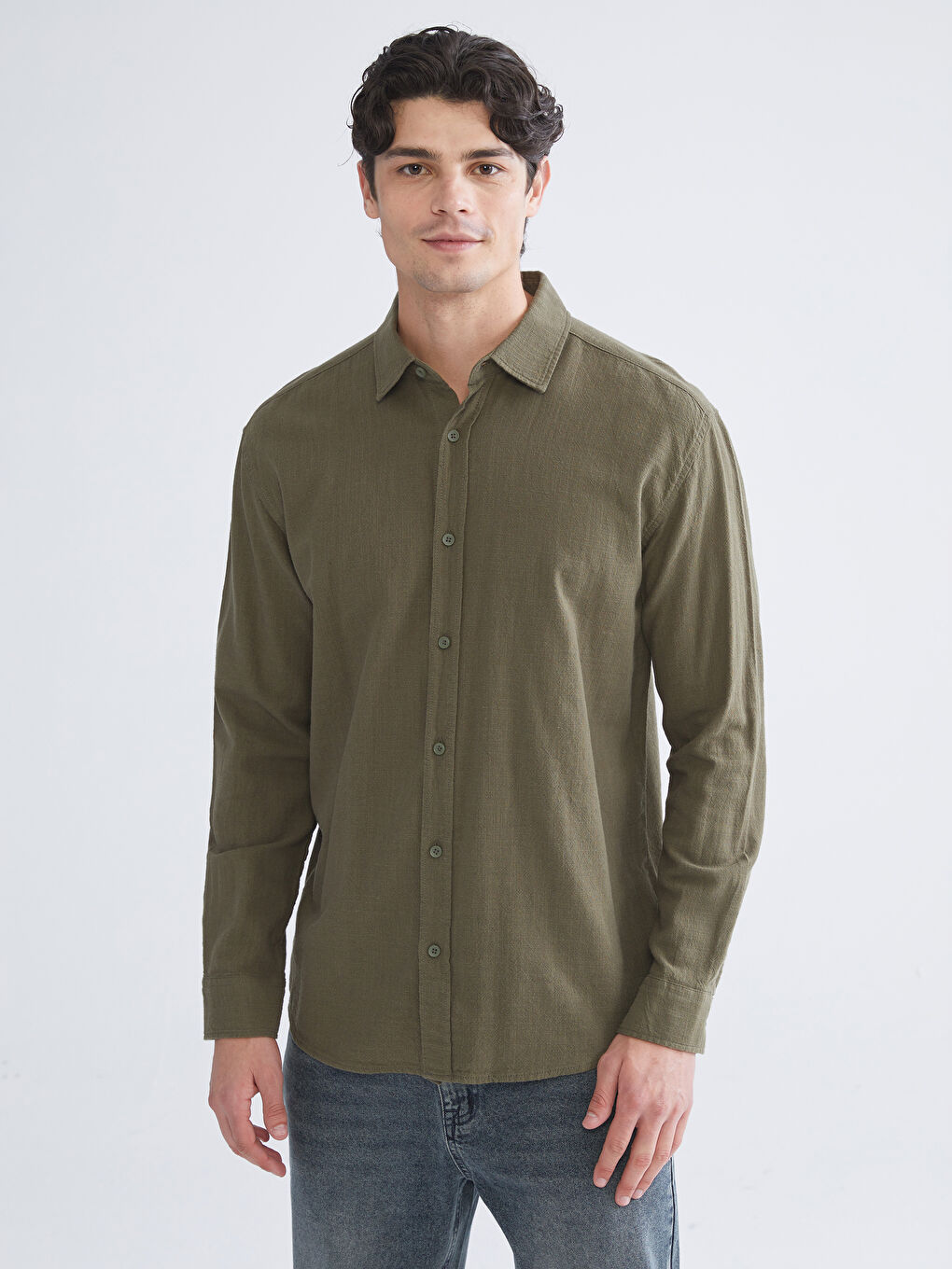 XSIDE Regular Fit Long Sleeve Linen-Look Men's Shirt -W50887Z8-HCZ