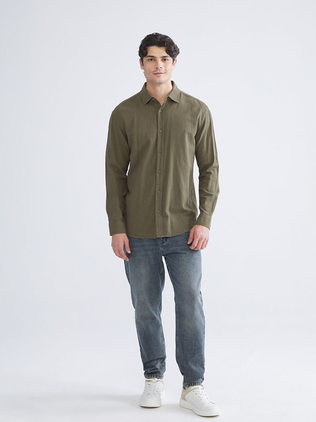 XSIDE Regular Fit Long Sleeve Linen-Look Men's Shirt -W50887Z8-HCZ