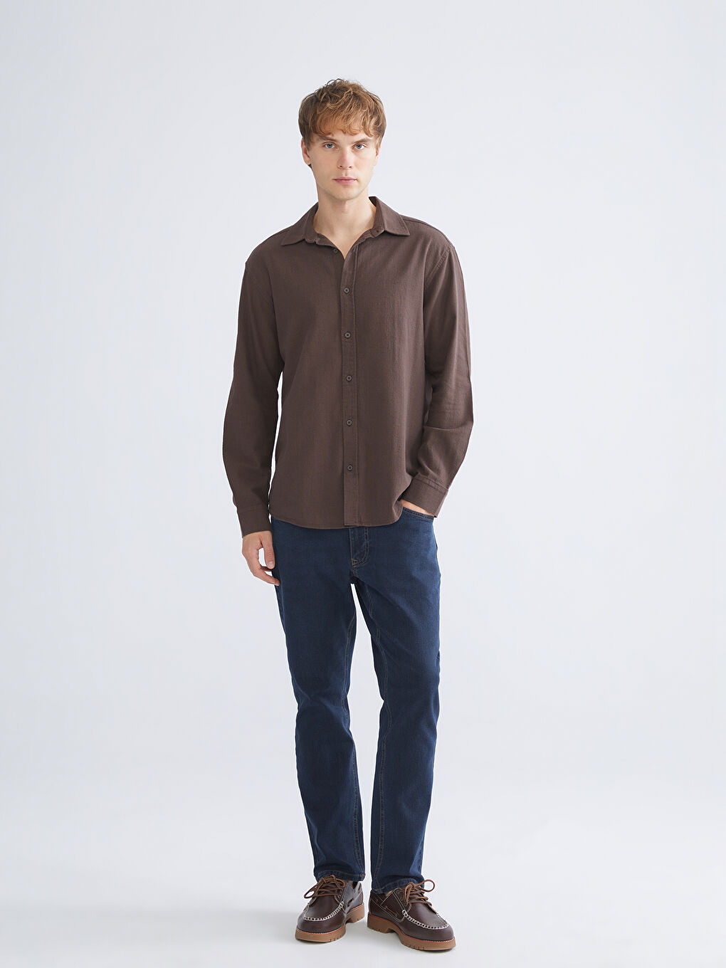 Regular Fit Long Sleeve Linen-Look Men's Shirt-1