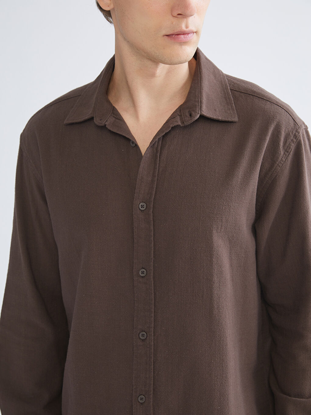 Regular Fit Long Sleeve Linen-Look Men's Shirt-2