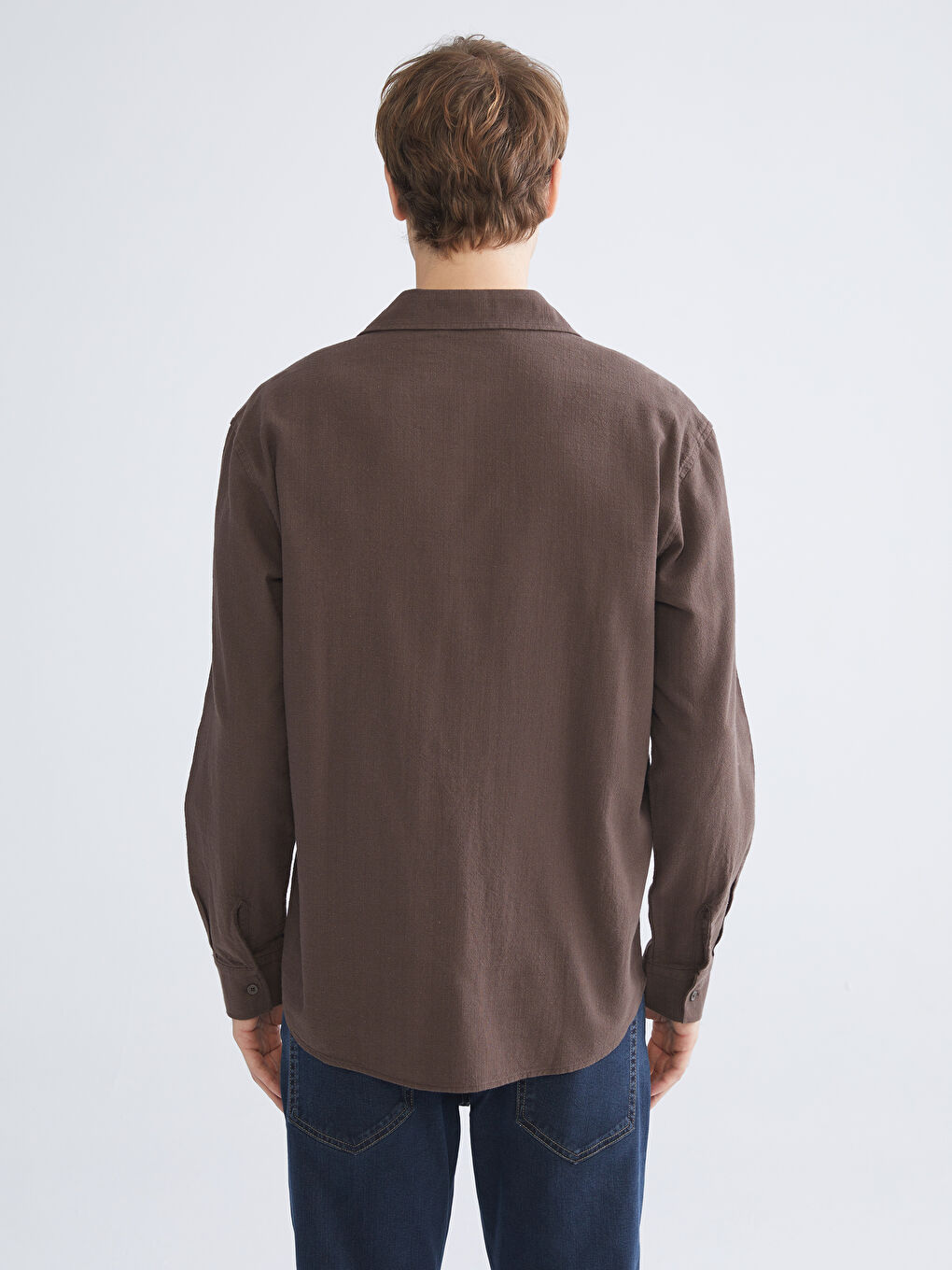 Regular Fit Long Sleeve Linen-Look Men's Shirt-3