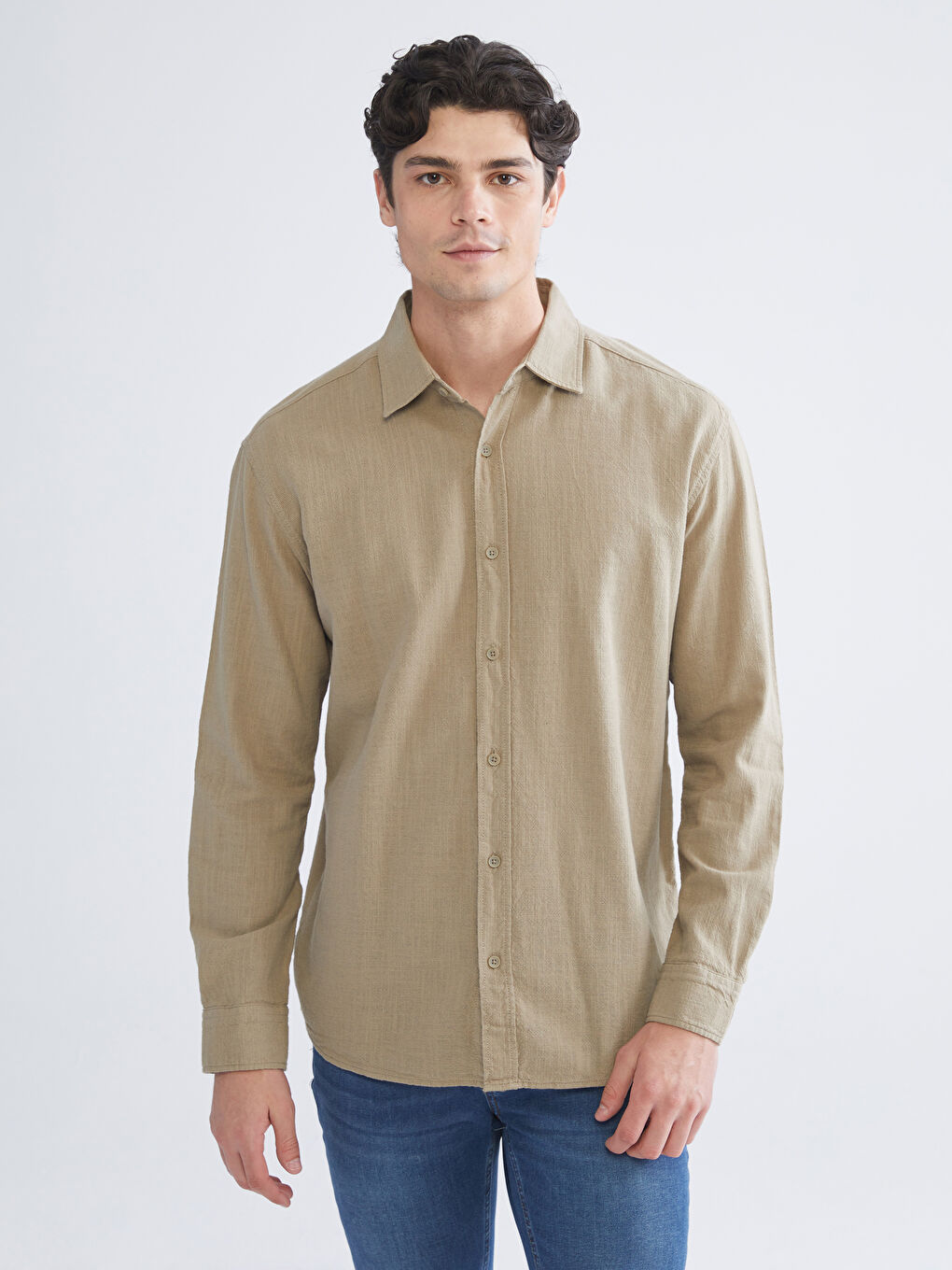 XSIDE Regular Fit Long Sleeve Linen-Look Men's Shirt -W50887Z8-R69
