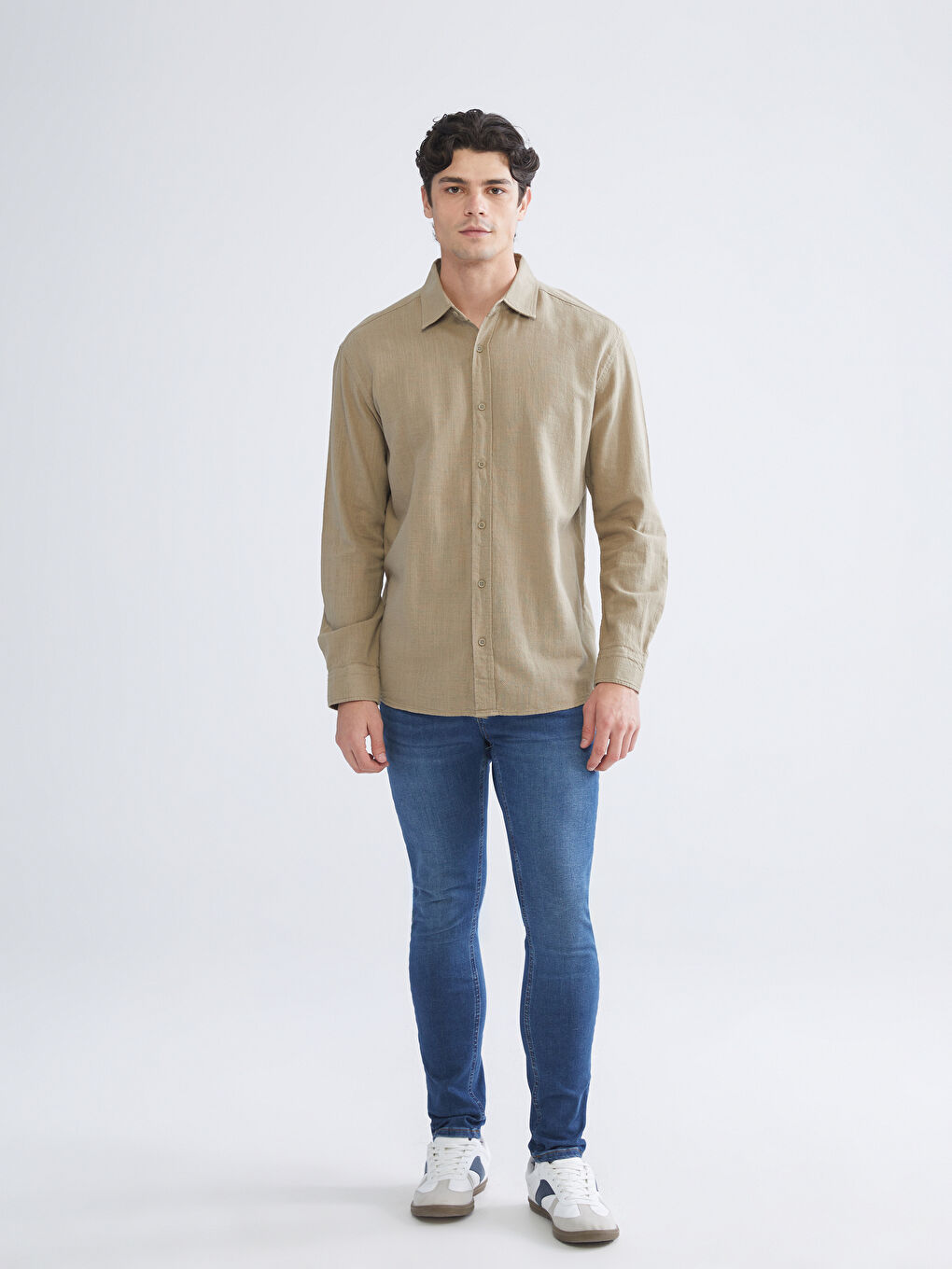 XSIDE Regular Fit Long Sleeve Linen-Look Men's Shirt -W50887Z8-R69