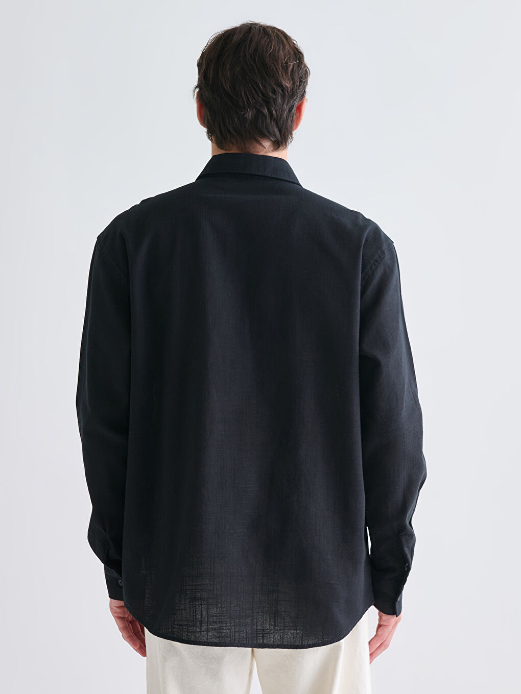 Regular Fit Long Sleeve Linen-Look Men's Shirt-3