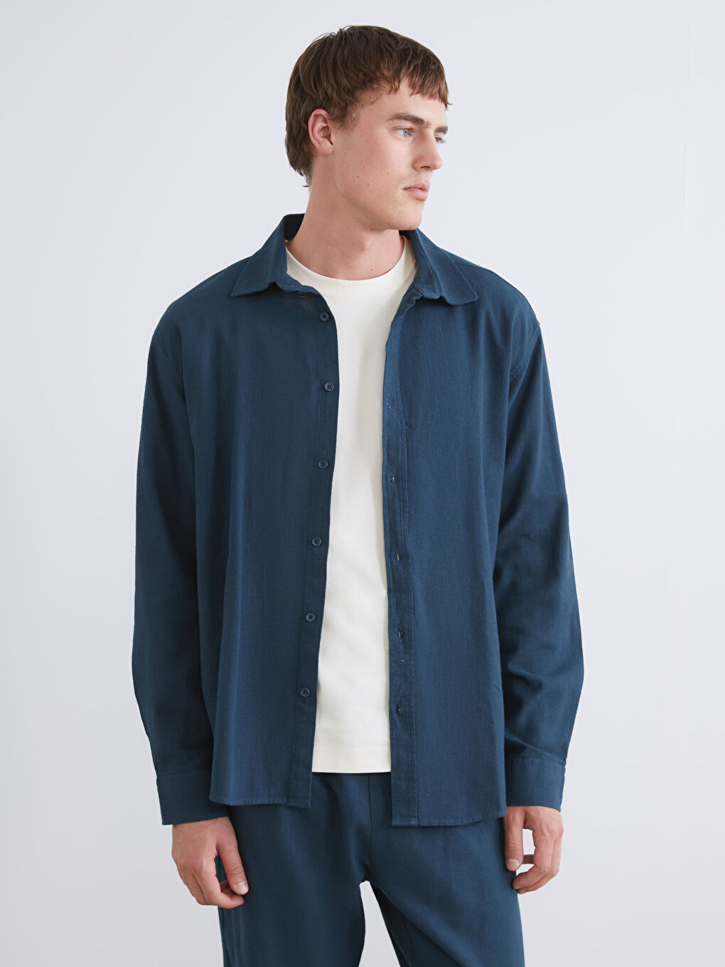 Regular Fit Long Sleeve Linen-Look Men's Shirt-1