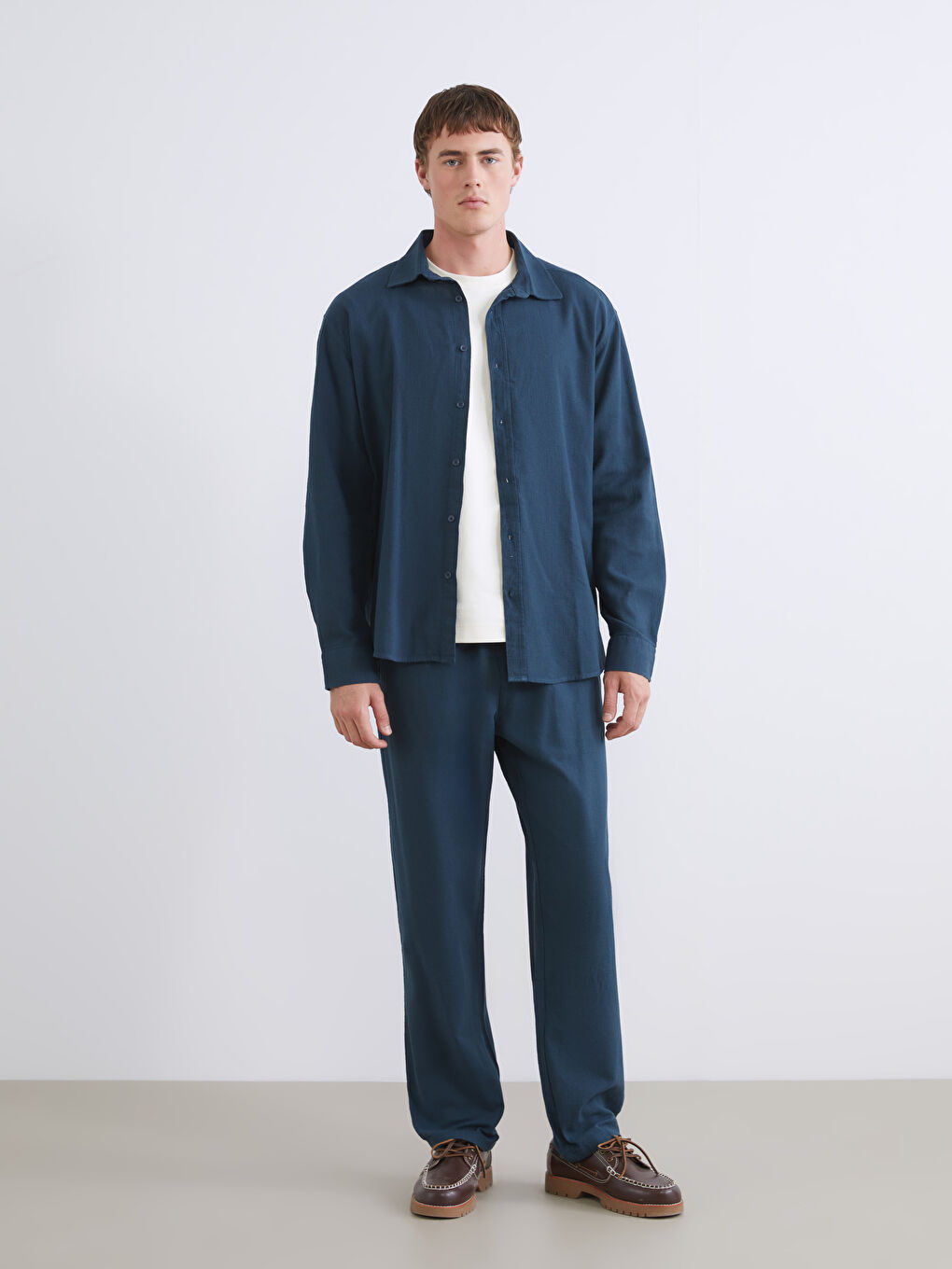 Regular Fit Long Sleeve Linen-Look Men's Shirt-2