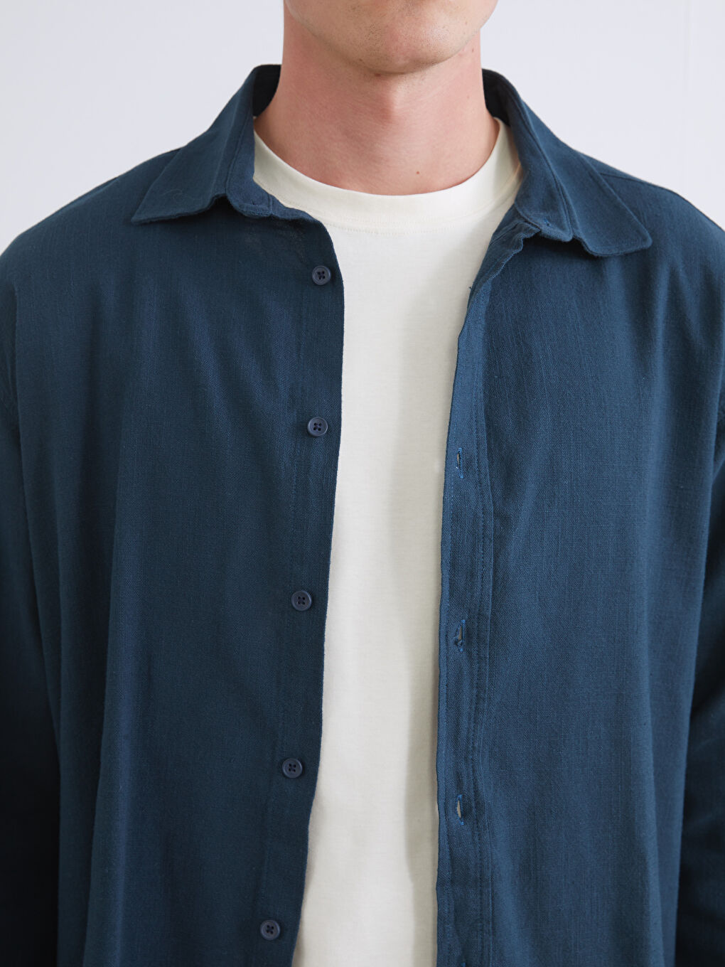 Regular Fit Long Sleeve Linen-Look Men's Shirt-4