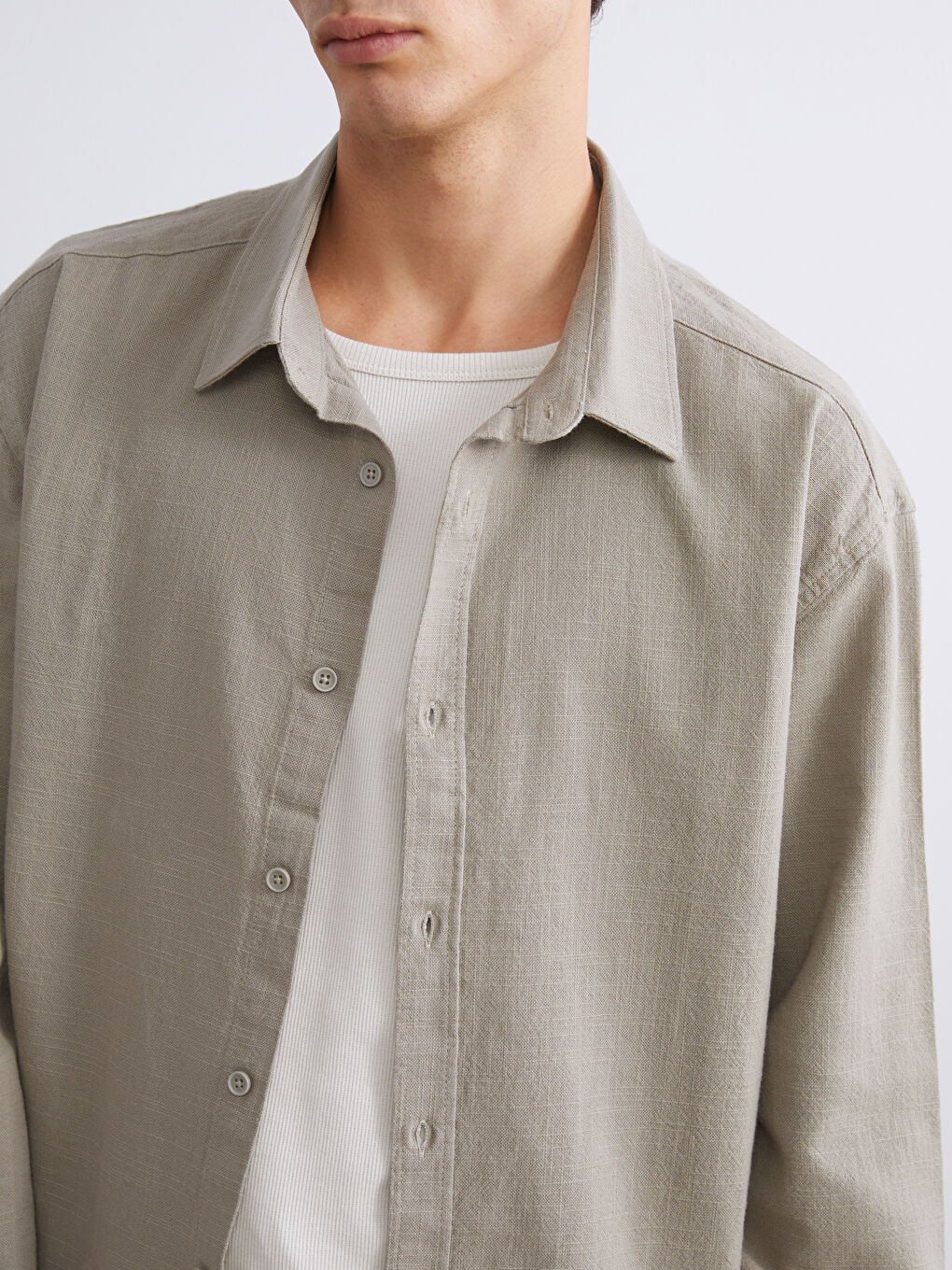Regular Fit Long Sleeve Linen-Look Men's Shirt-2