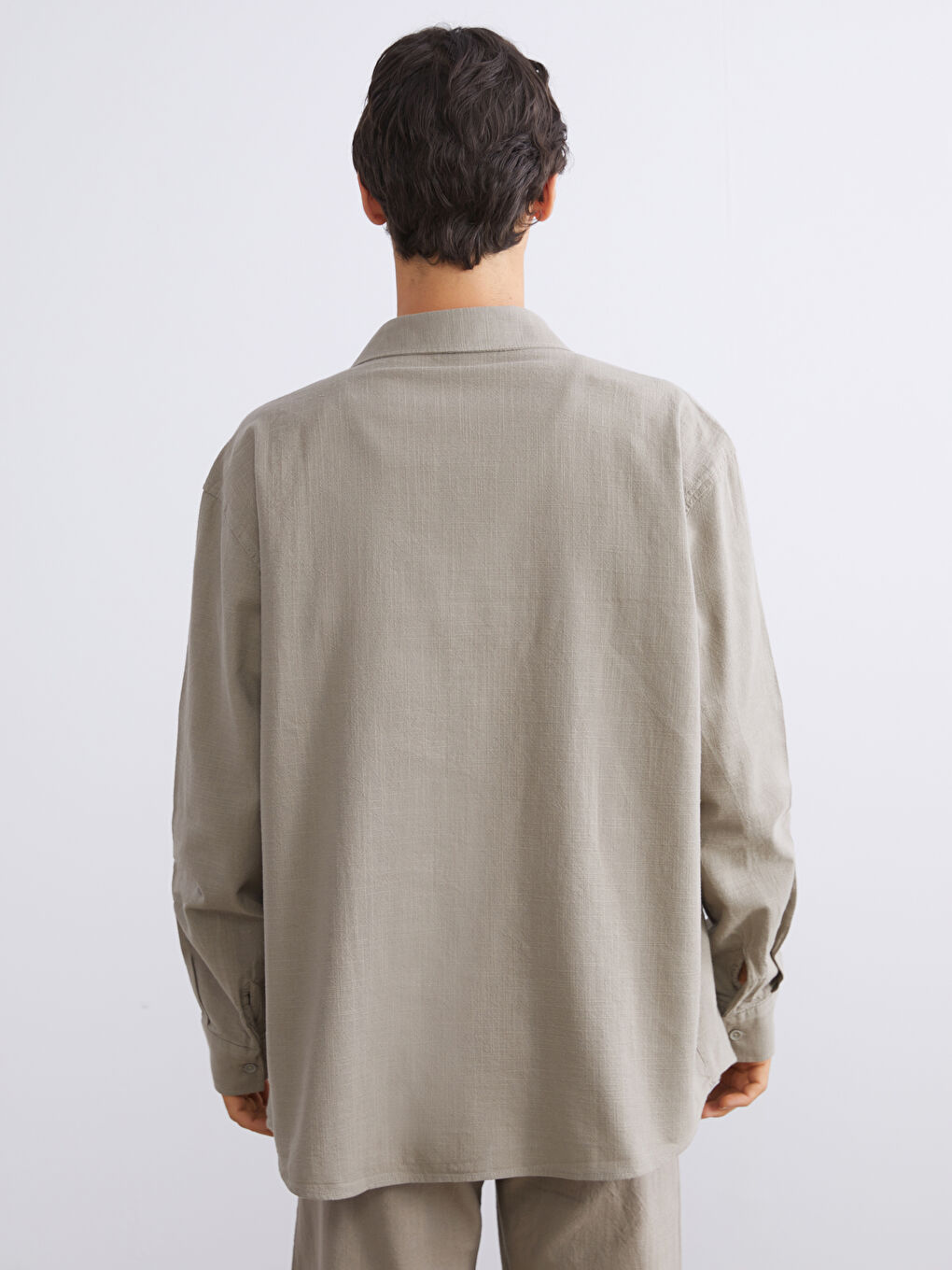 Regular Fit Long Sleeve Linen-Look Men's Shirt-4