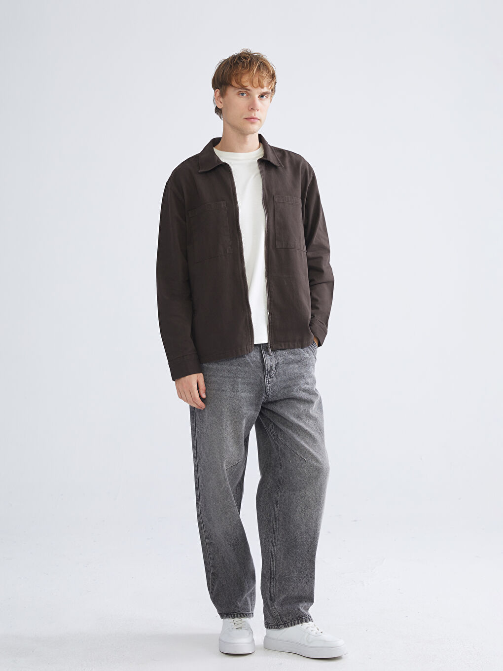 Kahverengi Rahat Kalıp Erkek Gömlek Ceket-1