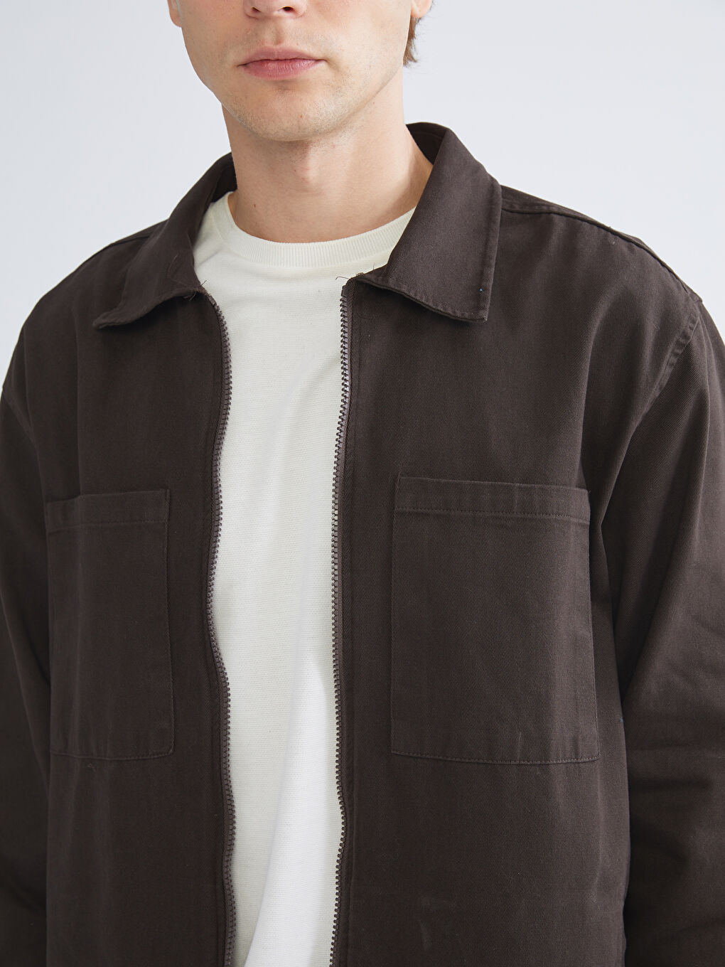 Kahverengi Rahat Kalıp Erkek Gömlek Ceket-2