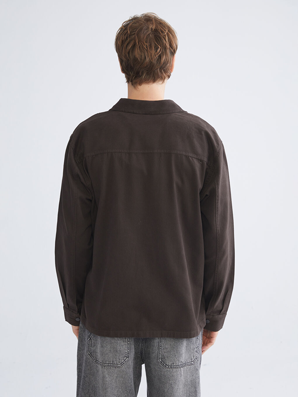 Kahverengi Rahat Kalıp Erkek Gömlek Ceket-3