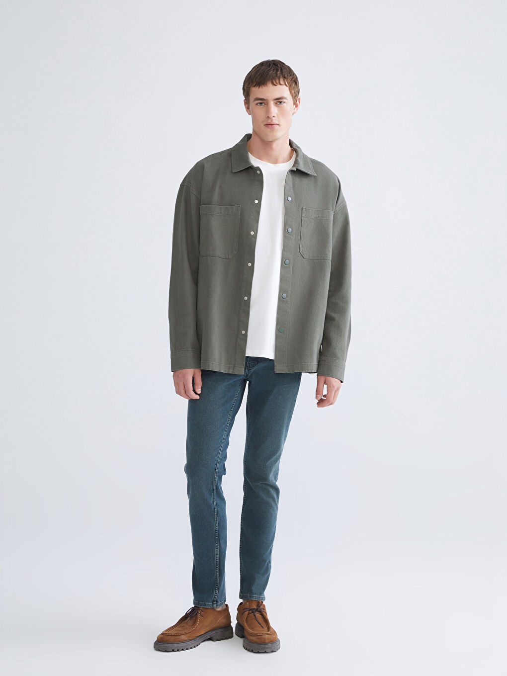 Haki Rahat Kalıp Uzun Kollu Erkek Gömlek Ceket-1