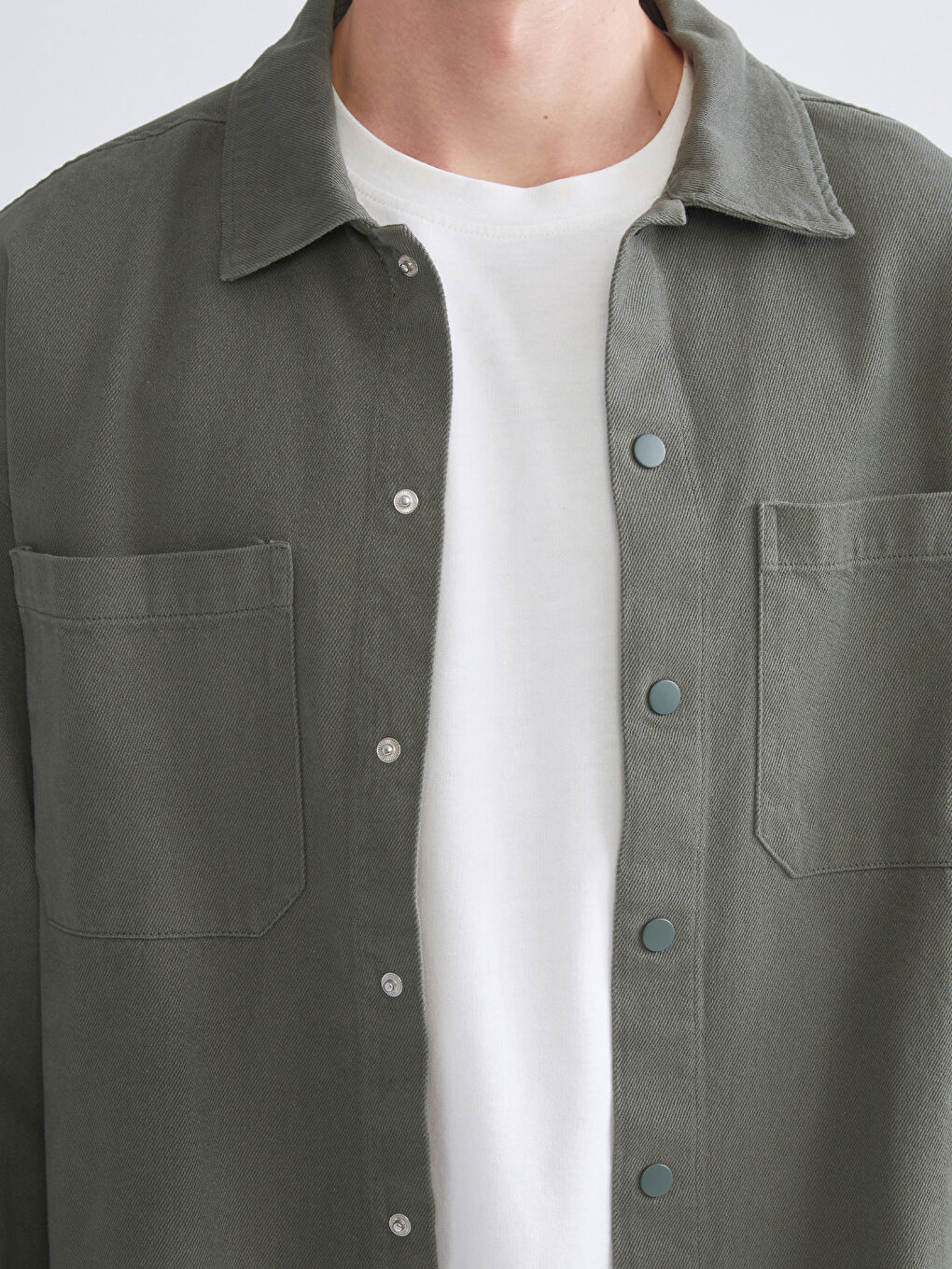 Haki Rahat Kalıp Uzun Kollu Erkek Gömlek Ceket-2
