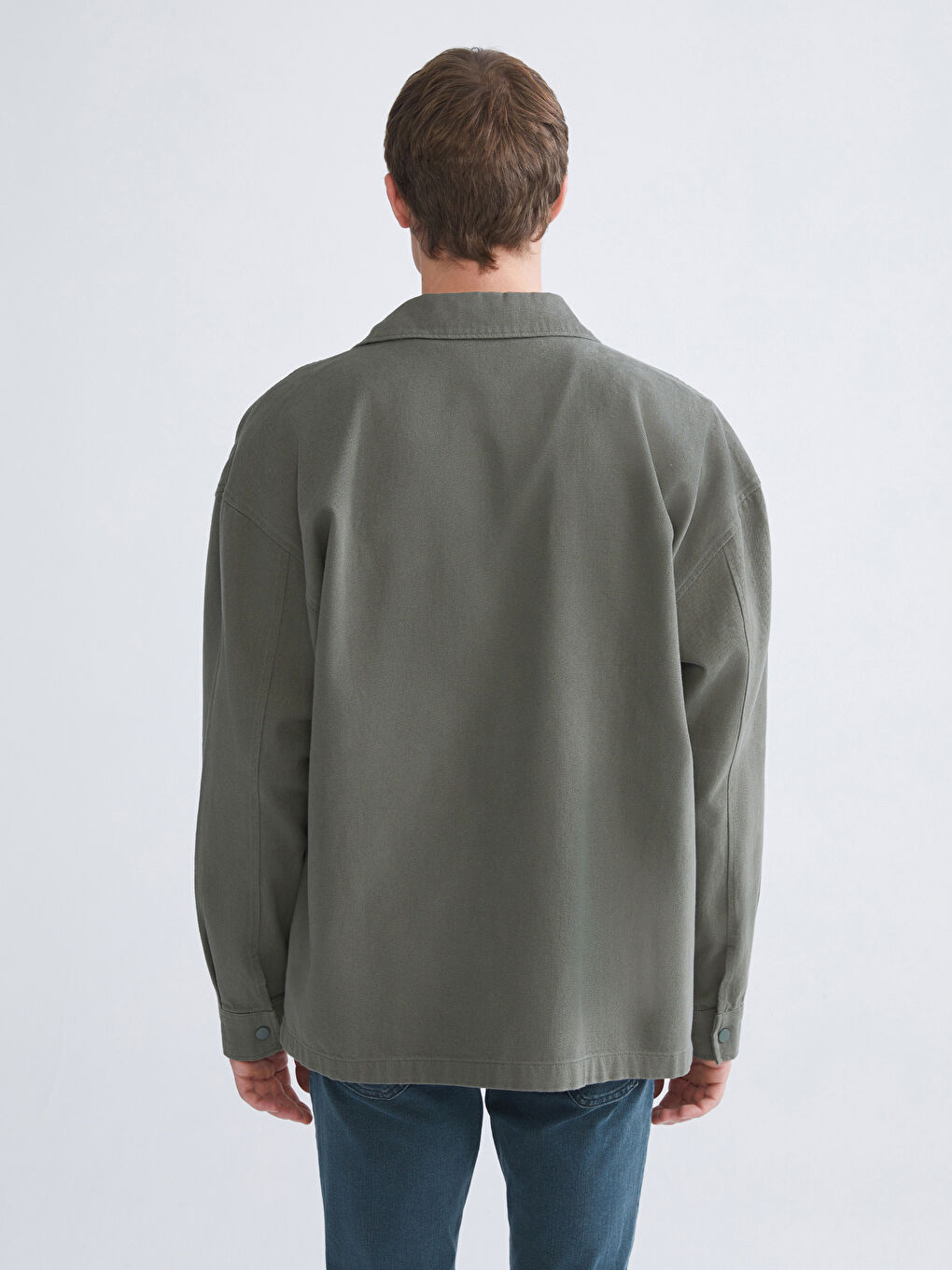 Haki Rahat Kalıp Uzun Kollu Erkek Gömlek Ceket-3