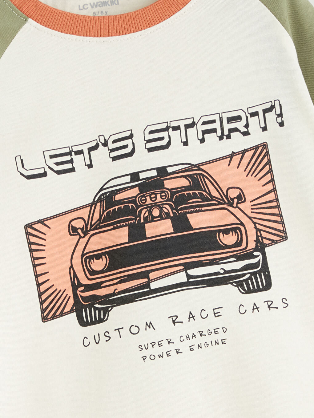 Bej Bisiklet Yaka Baskılı Erkek Çocuk Tişört-1