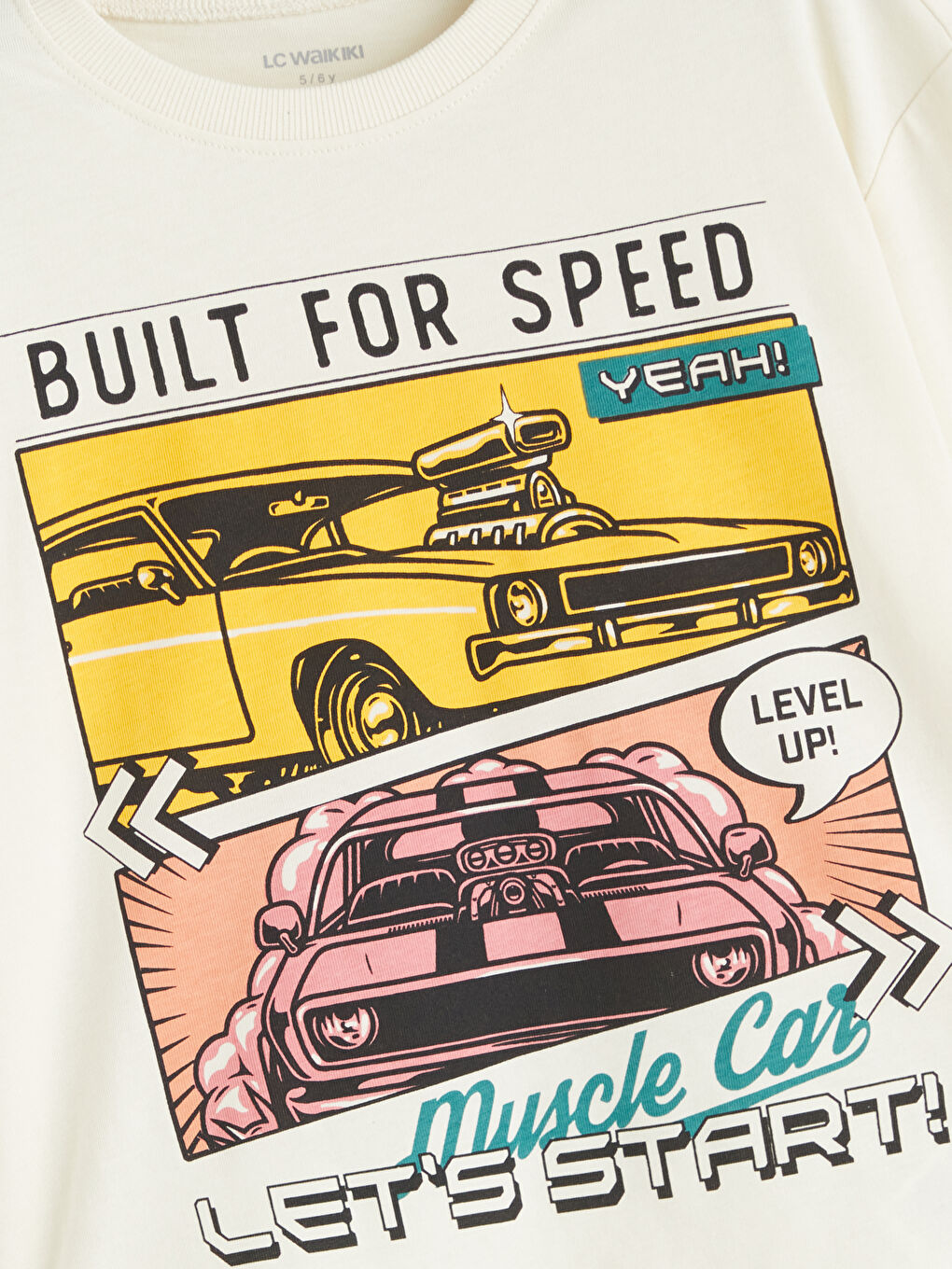 Bej Bisiklet Yaka Baskılı Erkek Çocuk Tişört-1