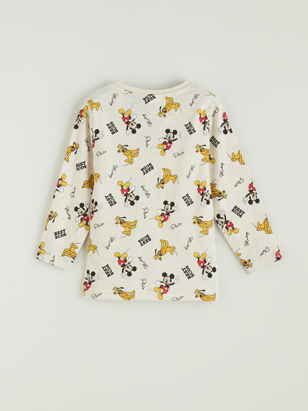Bej Mickey Mouse Baskılı Erkek Bebek Pijama Üstü-1