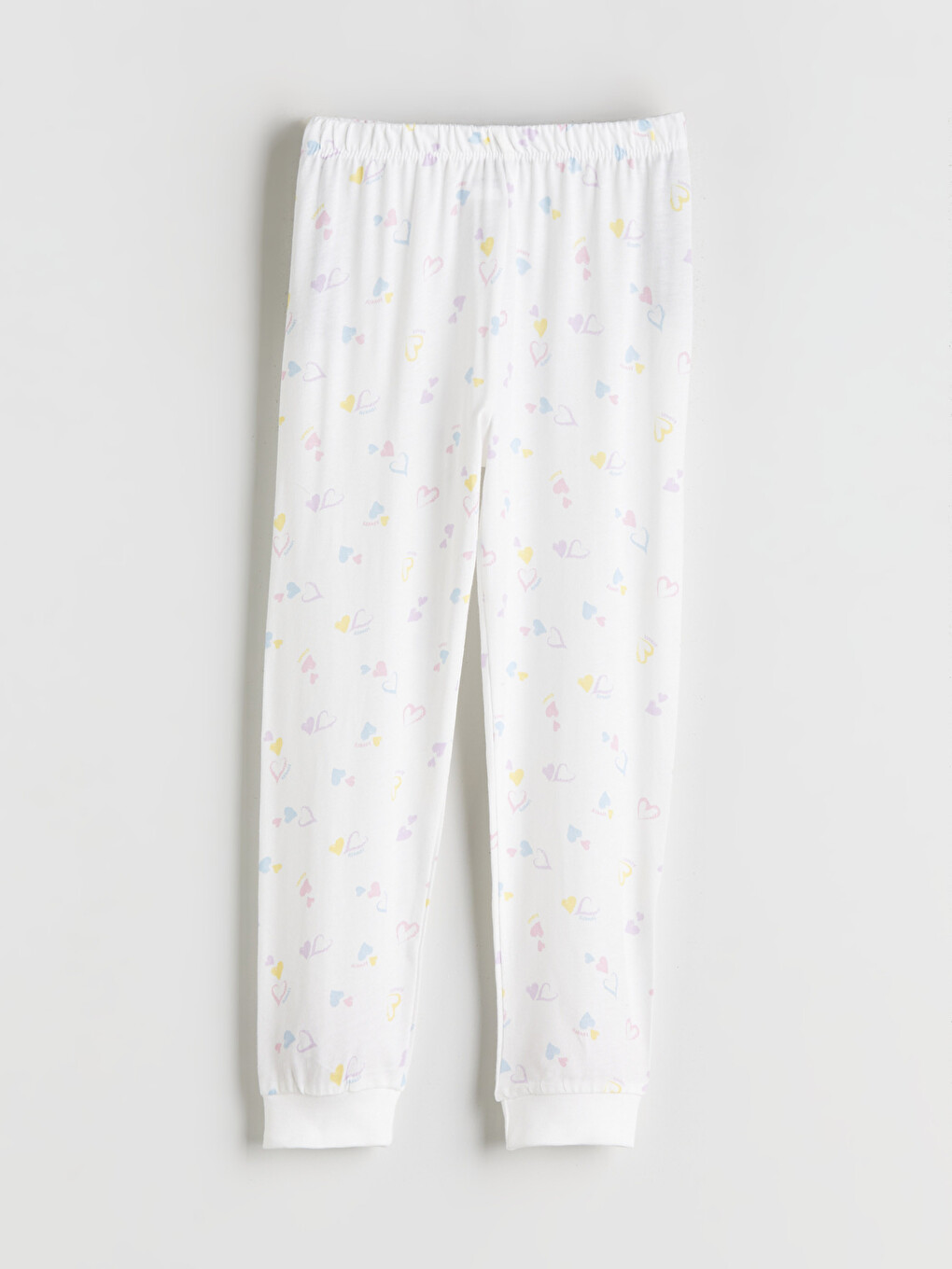 Ekru Kalp Desenli Kız Çocuk Pijama Alt