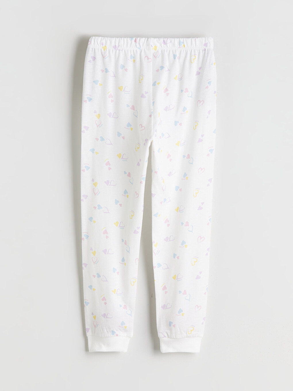 Ekru Kalp Desenli Kız Çocuk Pijama Alt-1