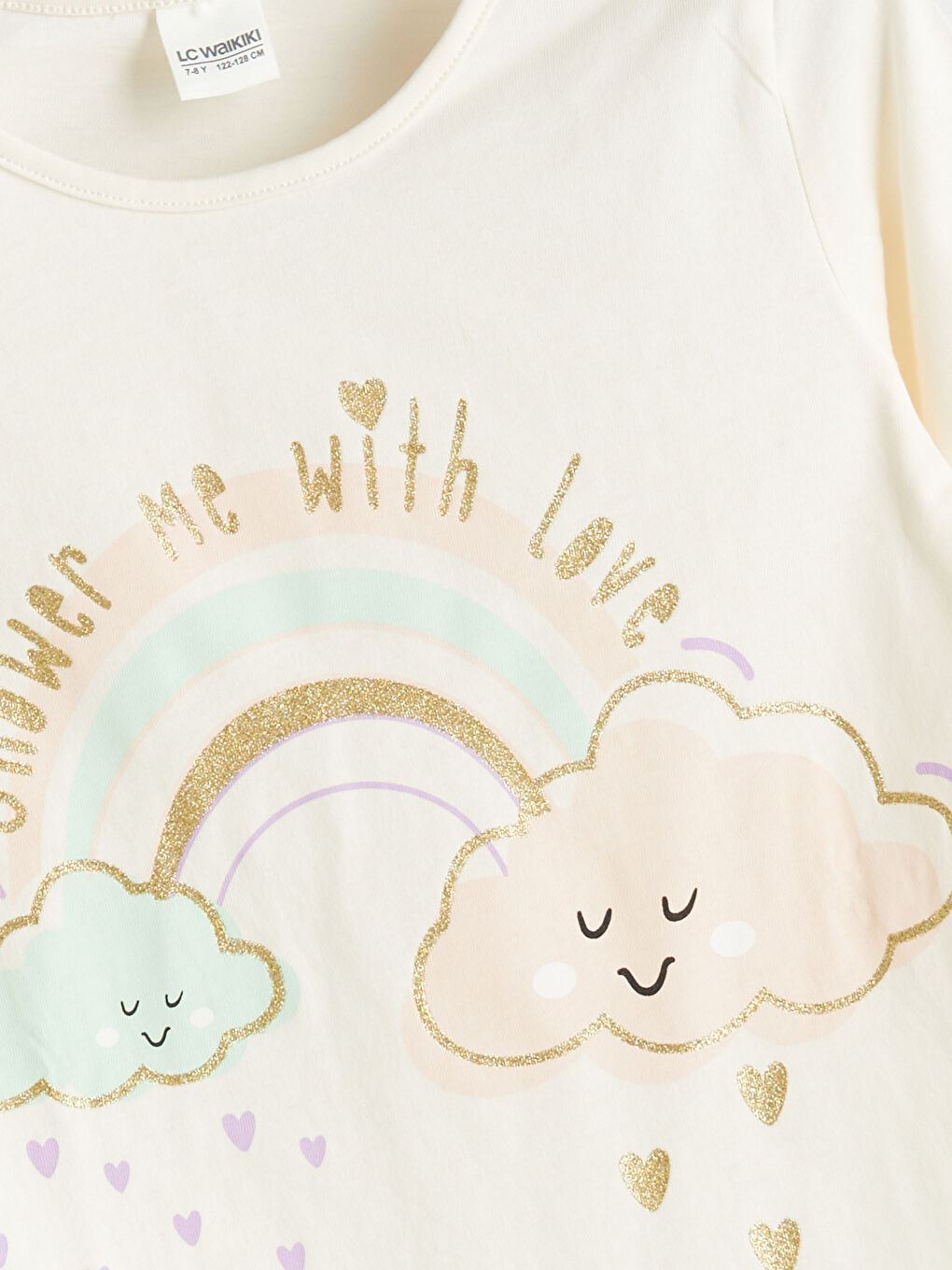 Ekru Bisiklet Yaka Kız Çocuk Pijama Üst-1