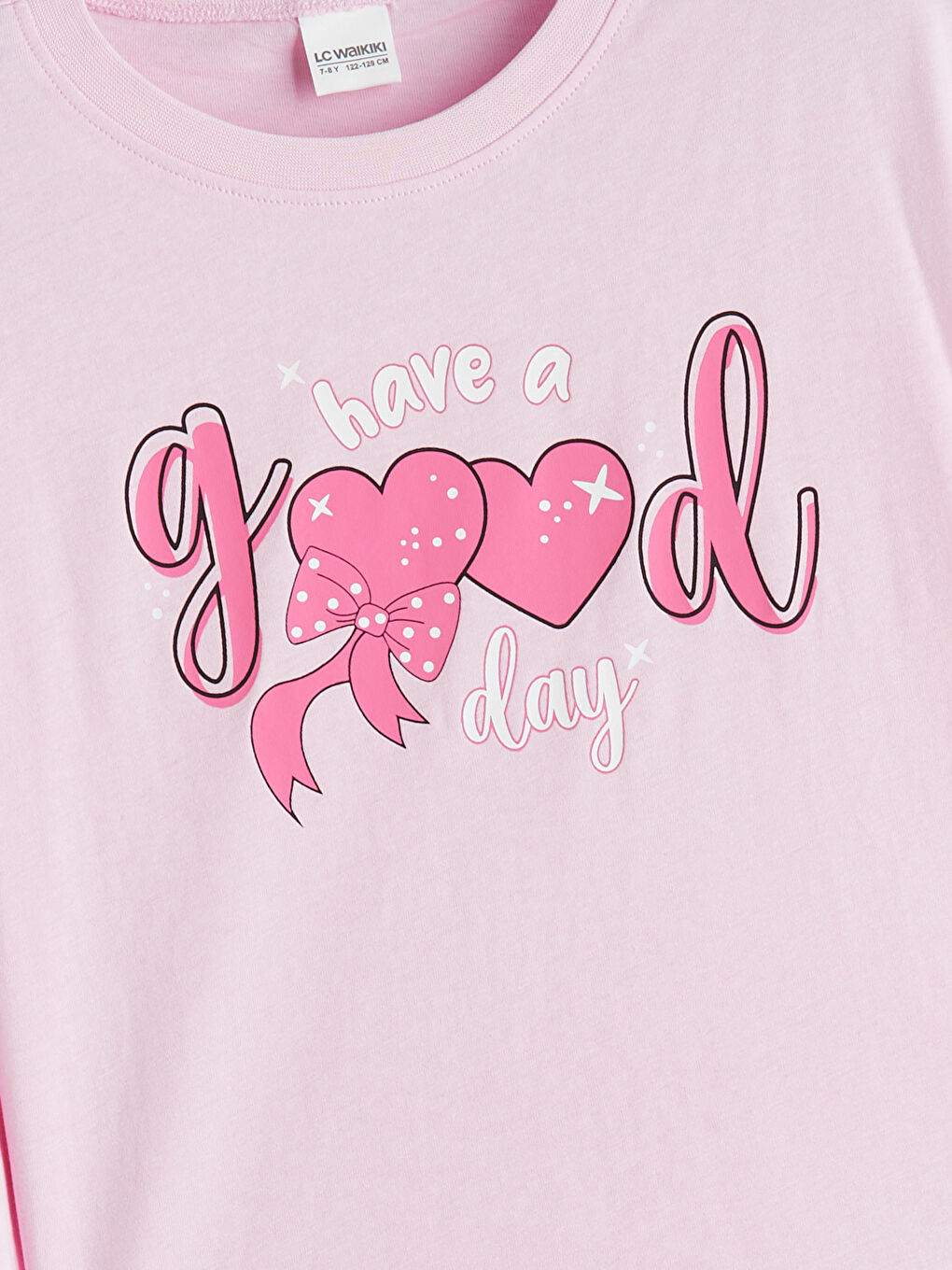 Pembe Bisiklet Yaka Kız Çocuk Pijama Üst-1