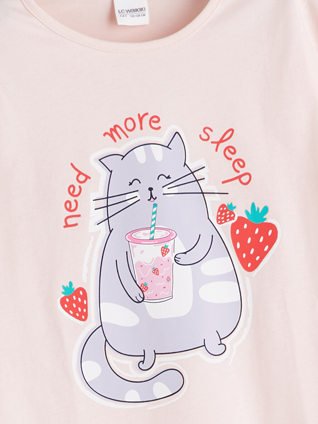Pembe Baskılı Kız Çocuk Pijama Üst-1