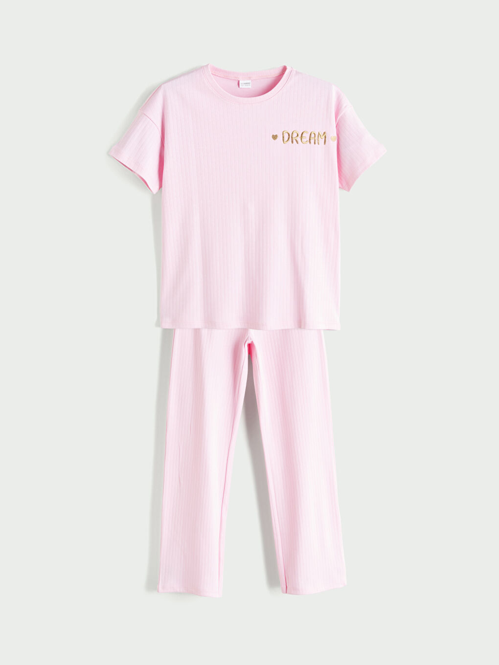 Pembe Bisiklet Yaka Kız Çocuk Pijama Takımı