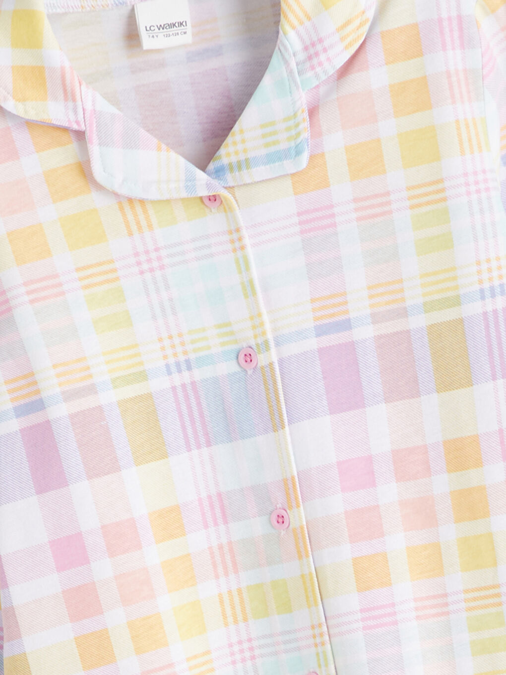 Beyaz Gömlek Yaka Ekose Kız Çocuk Pijama Üst-2